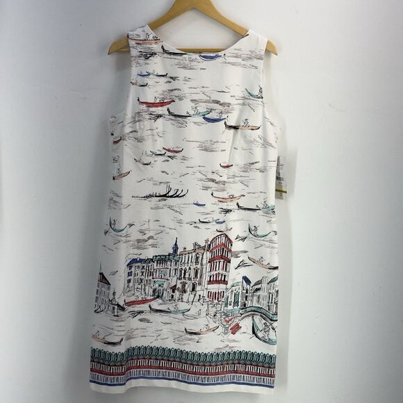 NWT Leslie Fay Venice Gondula Boat White Sleeveless Knee Length Shift Dress 14 - Picture 8 of 17